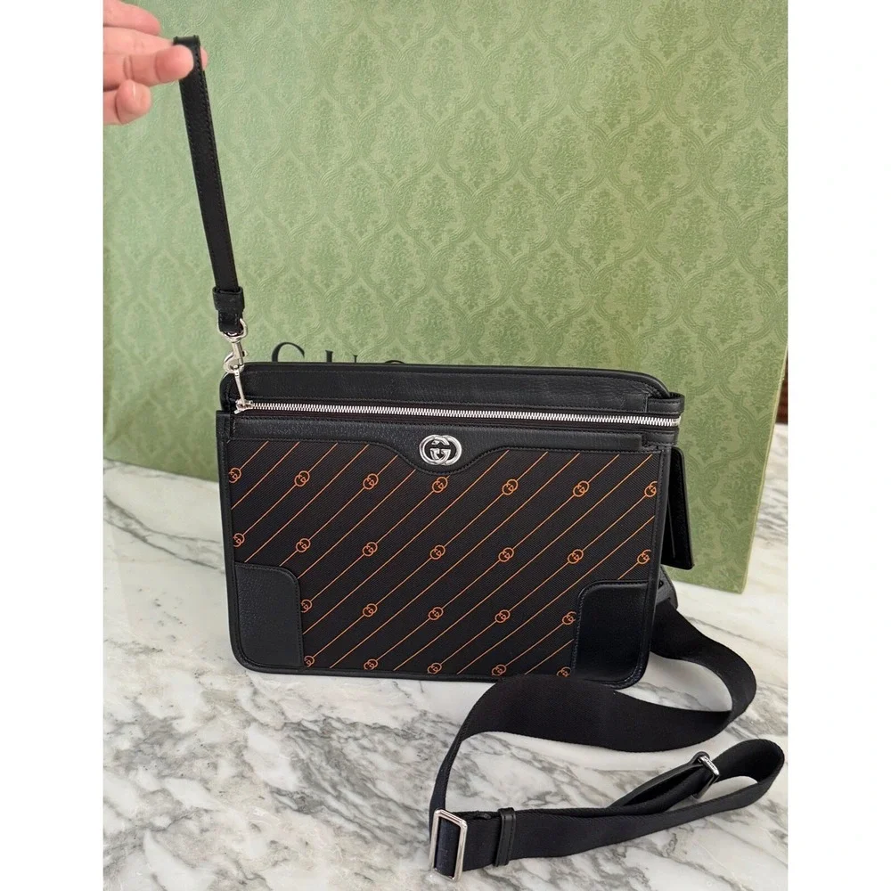 NWT Gucci 752595 Unisex Interlocking Medium GG Messenger Bag‎